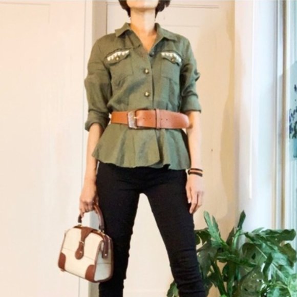 Inc International Concepts Women's Linen Embroidered Peplum Jacket 100% Linen - Picture 4 of 4